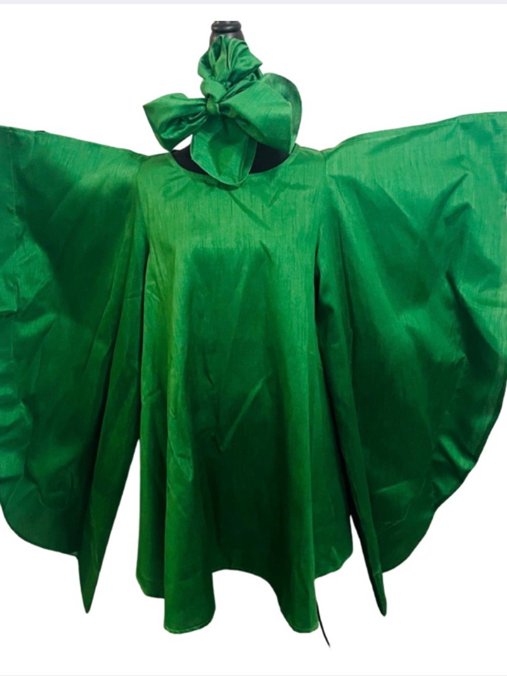 Emerald Green Mini Dress with Dramatic Sleeves